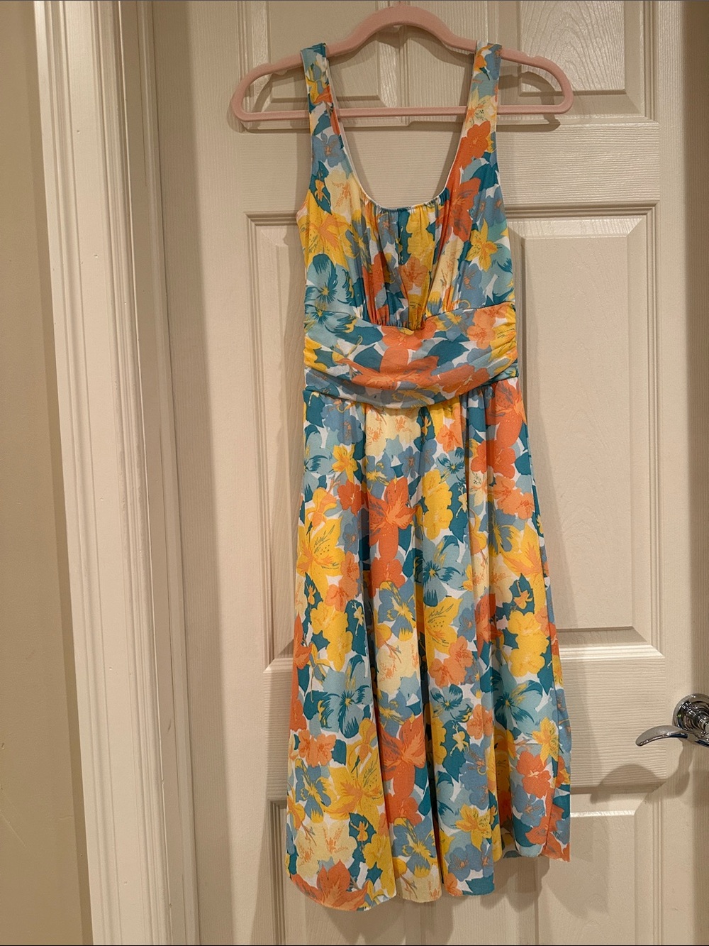 Nicole by Nicole Miller Floral Sleeveless Midi Dress in Blue, Yellow, and Orange